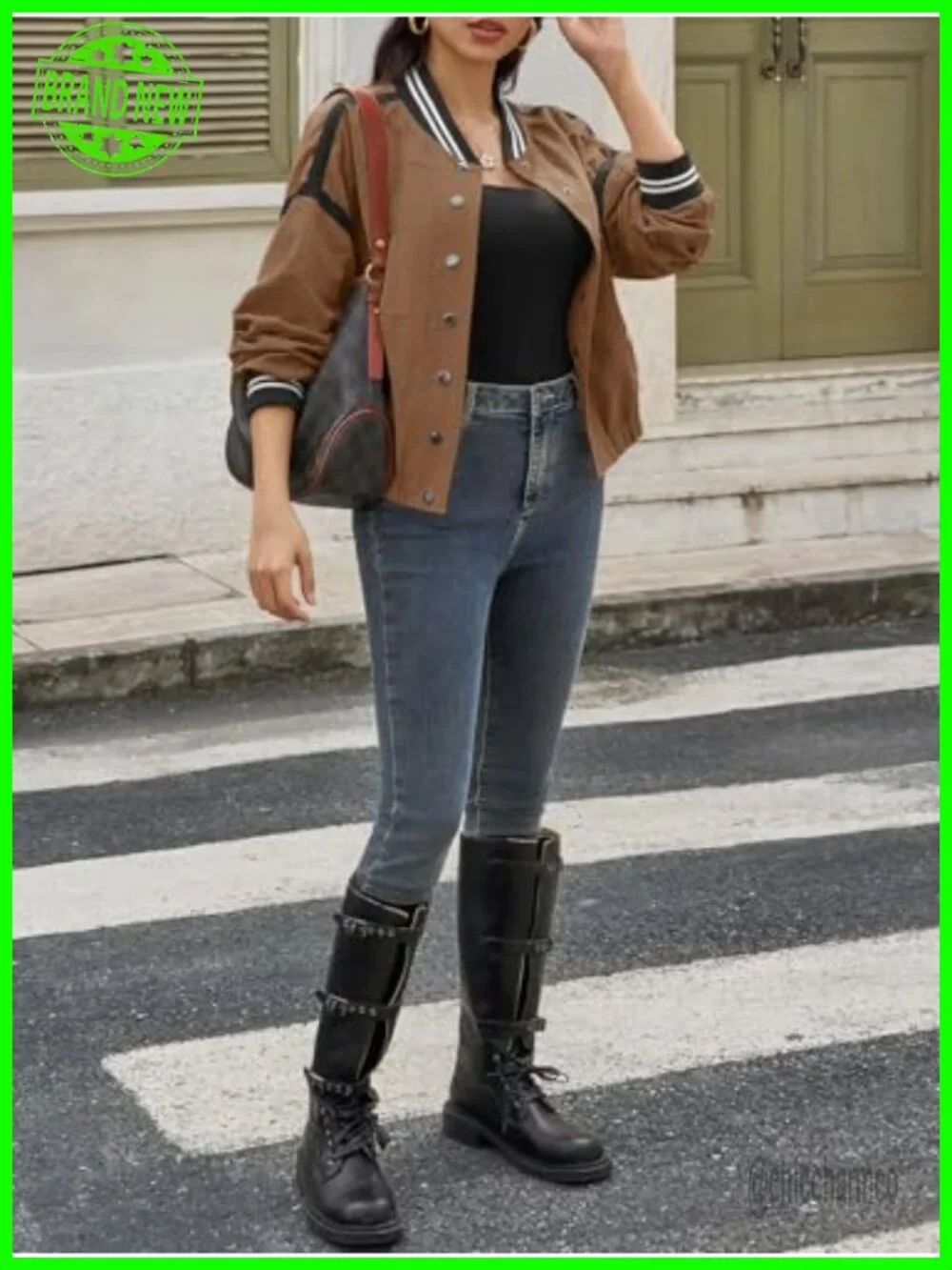 Cropped Bomber Jacket Utility Coat with Pockets
